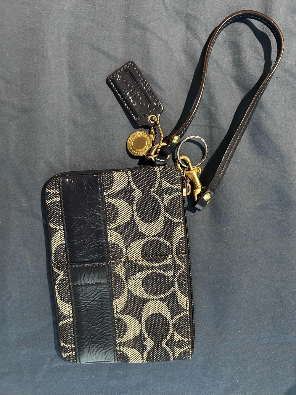 Coach Multicolor Signature Canvas Wristlet with Gold Hardware